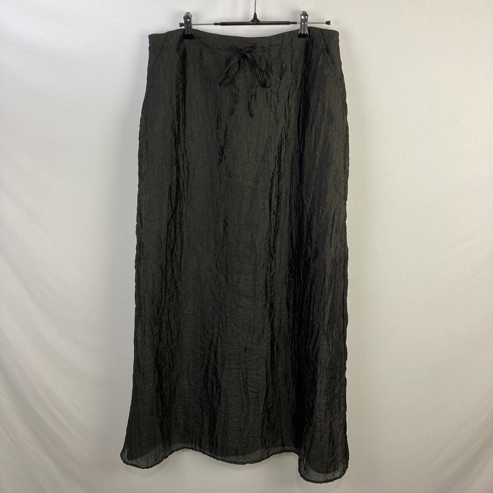 Y2K RW & CO Black Crinkle Maxi Skirt Drawstring Waist Pockets Women's Size 11
